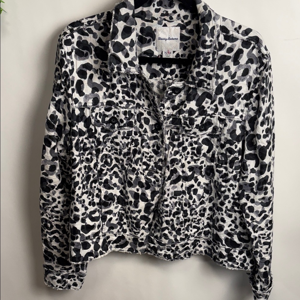 Tommy Bahama Linen Monochrome Animal Print Jean Jacket
